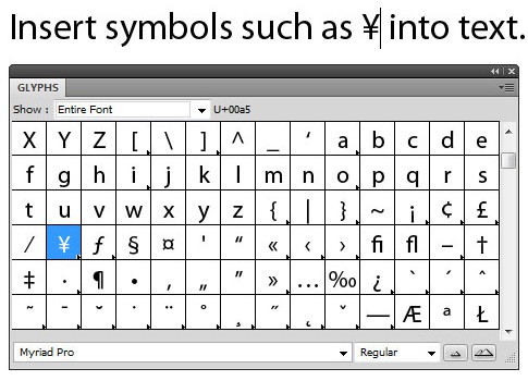 Inserting Glyphs Screenshot