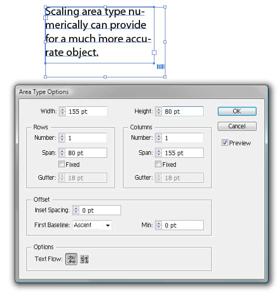 Scale with Area Type Options Screenshot