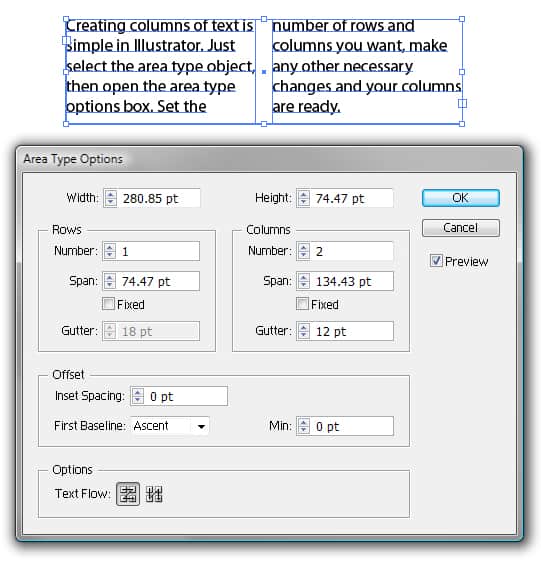 Creating Columns Screenshot